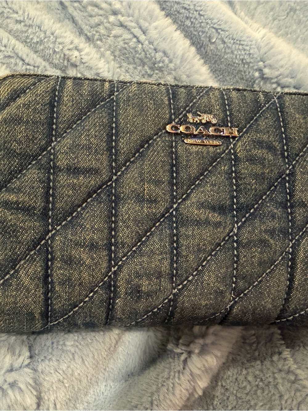 Coach Quilted Denim Clutch in Indigo with Silver Logo